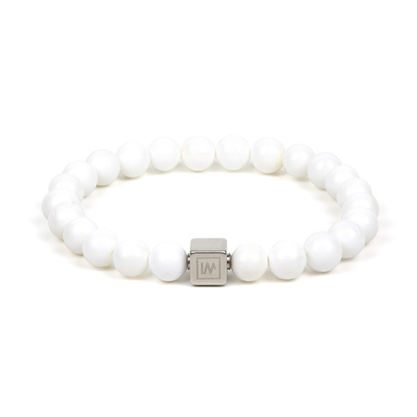 Beaded Stretch Bracelet With Giant Clam Shells "Lumi"/  Men's Luxury Premium Beads Bracelet / Gift for Him / Tridacna White/Highest quality