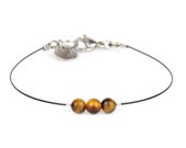 Tiger Eye Beaded Minimalist Bracelet, Zodiac Bracelet, Stainless Steel, Birthstone bracelet, Gift for Her Him, Delicate Wire Bracelet