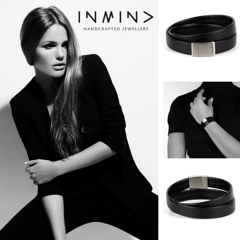Leather Bracelet "Less Is More" / Wrap Leather Cuff / Black Elegance / Christmas Gift / Fashion Jewellery / Gift for her / Natural bild 9