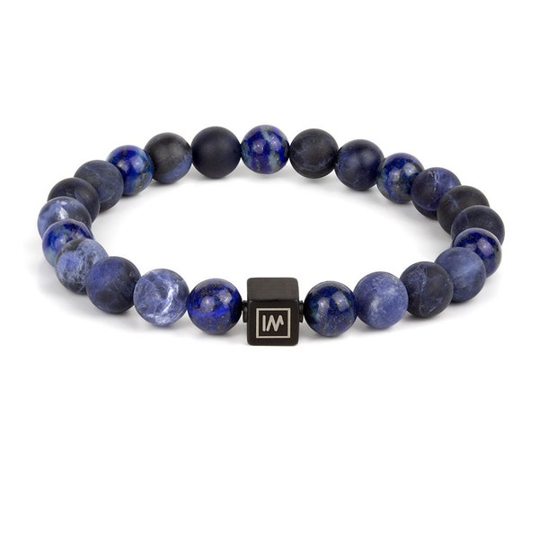 Natural Sodalite And Lapis Lazuli Beaded Stretch Bracelet Men's/Men Premium stones Steel Gift for Him made in Europe 8mm beads jewelry
