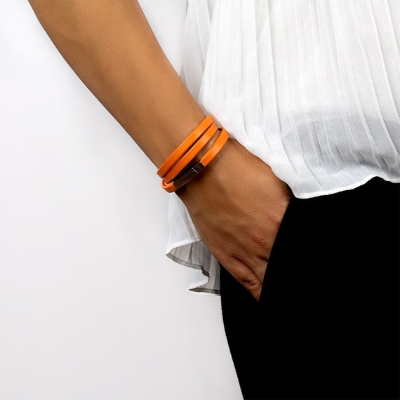 Orange Leather Bracelet orange Happiness Wrap Leather Cuff Leather Bracelet for Women Women Bracelet Gift for Her Leather Bangle Etsy Canada