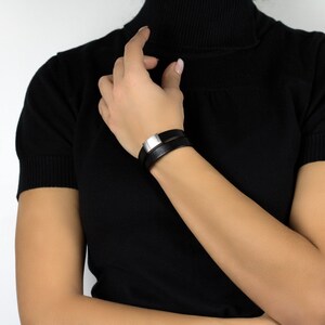 Leather Bracelet "Less Is More" / Wrap Leather Cuff / Black Elegance / Christmas Gift / Fashion Jewellery / Gift for her / Natural bild 1