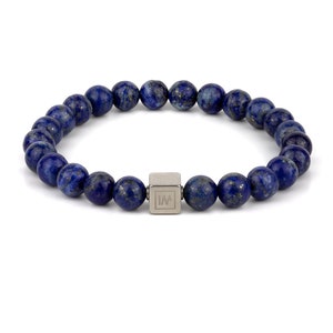 Natural Lapis Lazuli Beaded Stretch Bracelet Men&#39;s Men Homme Premium Stone Beads Bracelet Gift for Him made in Europe 8mm beads Blue Healing