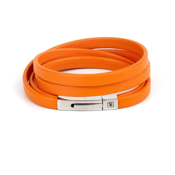 Orange Leather Bracelet orange Happiness Wrap Leather Cuff Leather Bracelet for Women Women Bracelet Gift for Her Leather Bangle Etsy Canada