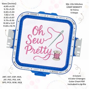 Oh Sew Pretty Embroidery Design Sewing Quote Pattern Hilarious Embroidery Saying Stitch File Sassy Quote Decor Idea Instant Download PES DST