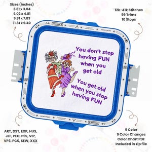 Funny Old Aged Ladies Embroidery Design Crazy Old Women Pattern Witty Grandma Quote Design Humorous Old Age Saying Digital Download PES DST