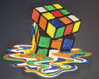 Melting Rubik Cube Embroidery Pattern Rubik&#39;s Cube Machine Embroidery Design Digital File PES DST Embroidery Melting Rubik Design