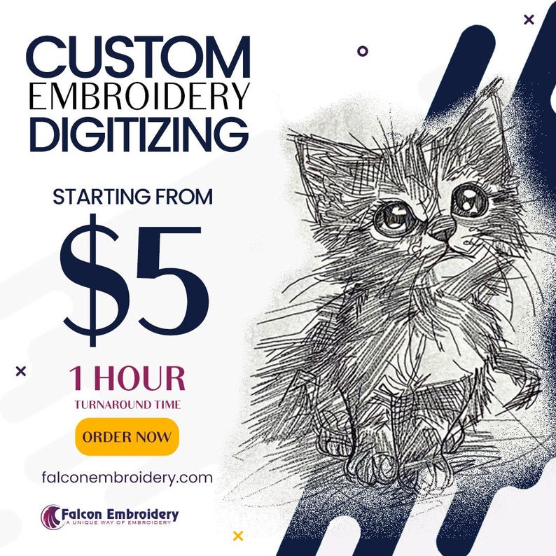 Embroidery digitizing service turning artwork or images into machine-ready embroidery files for business logos, patches, and designs.