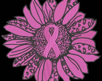 Sunflower For Pink October Embroidery Pattern Cancer Awareness Machine Embroidery Design Sunflower Embroidery Design Instant Download