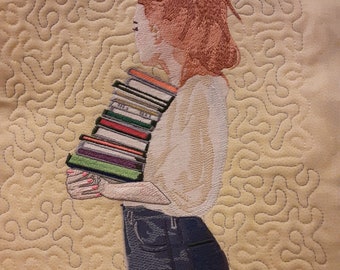 Girl Carrying Books Machine Embroidery Pattern Book Embroidery Design Reading Book Woman Embroidery Design Girl Love Books Embroidery Design