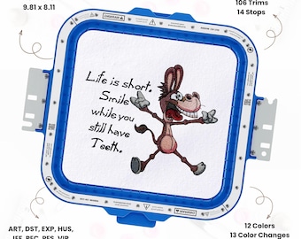 Life is Short Funny Donkey Machine Embroidery Design, Humorous Donkey Quote, Sarcastic Farm Animal Saying, Instant Download PES DST