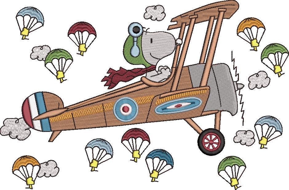 Snoopy Flying Plane Embroidery Design Etsy Canada
