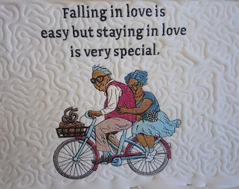 Old Aged Lovebirds Embroidery Design Falling In Love Quote Pattern Cute Old People Embroidery Romantic Couple Stitch Files Digital Download