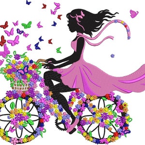 Blumen Eimer Fahrrad SWORNA Maschinenstickerei Design Fahrrad Design Blumen Eimer Stickerei Fahrrad aus Blumenstickerei