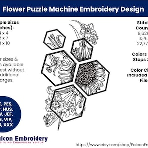 Sunflower Embroidery Pattern Flower Puzzle Machine Embroidery Design Puzzle Digital Design Puzzle Embroidery design PES DST Files