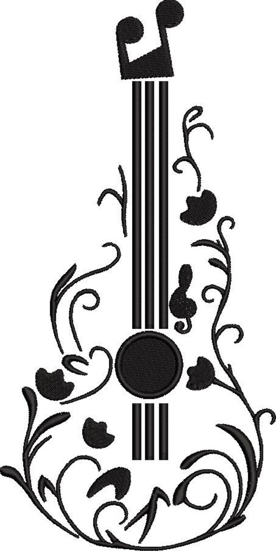 Guitar Floral Embroidery Design Etsy