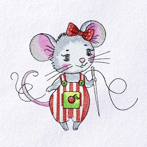 Adorable Sewing Mouse Design Mouse With Needle And Thread Embroidery Pattern Mouse Embroidery File Cute Mouse Machine Embroidery Design