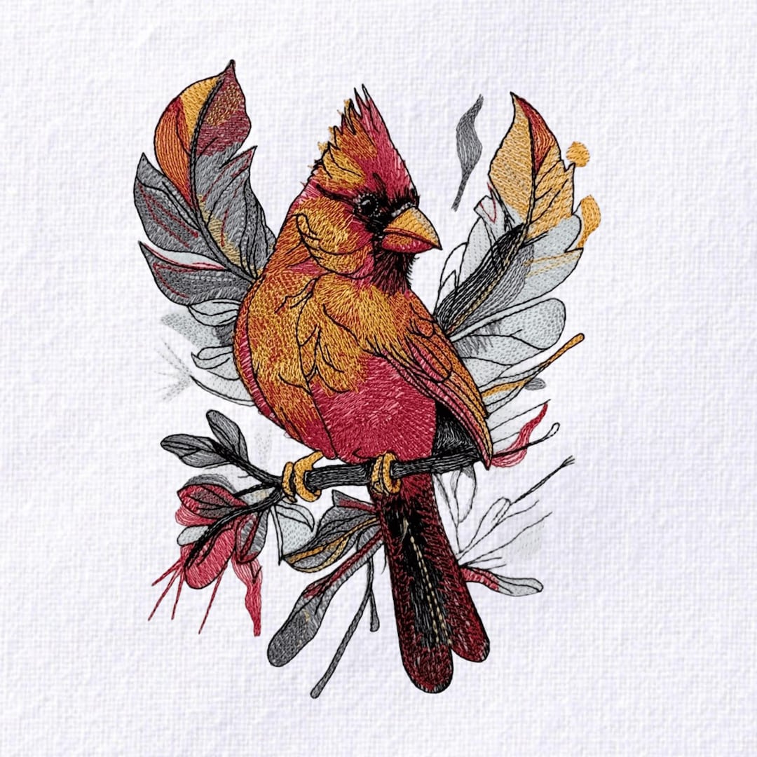 Cardinal Machine Design Cardinal Machine Embroidery Design Autumn Leaves Embroidery Pattern ...