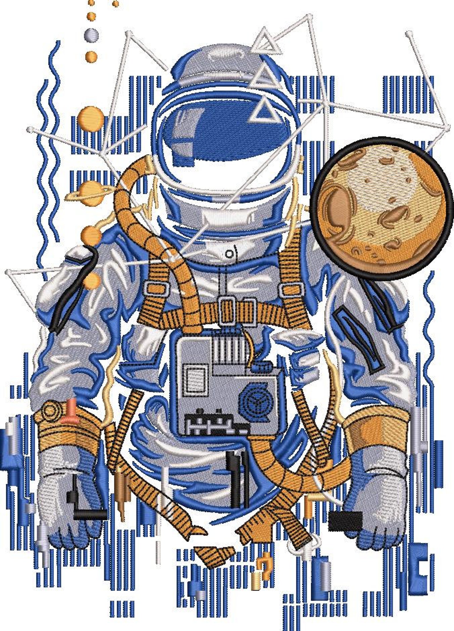 An Astronaut In The Outerspace Redwork Embroidery