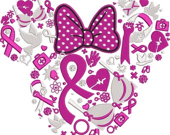 Breast Cancer Embroidery Design Breast Cancer Warrior Micky Mouse Embroidery Pattern Breast Cancer Machine Embroidery Digital File PES DST