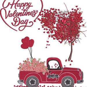 Valentines Truck Design Truck Embroidery Designs Valentines Red Truck Embroidery Design Instant Download Digital Download PES DST File