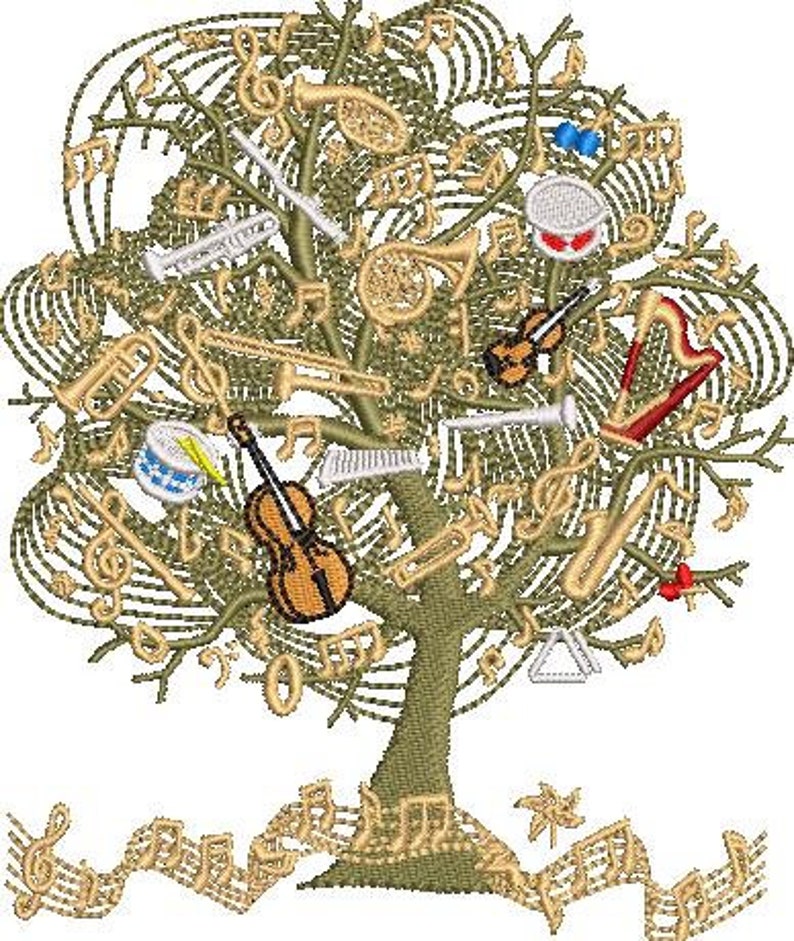 Music Embroidery Designs Music Tree Embroidery Pattern Tree Etsy