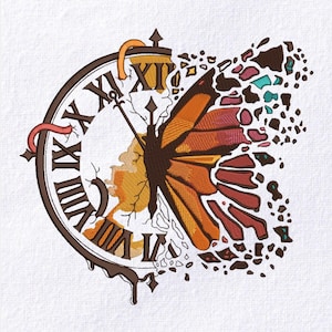 Watch Machine Embroidery Design Broken Watch Butterfly Machine Embroidery Pattern Butterfly Clock Embroidery File Instant Download PES DST