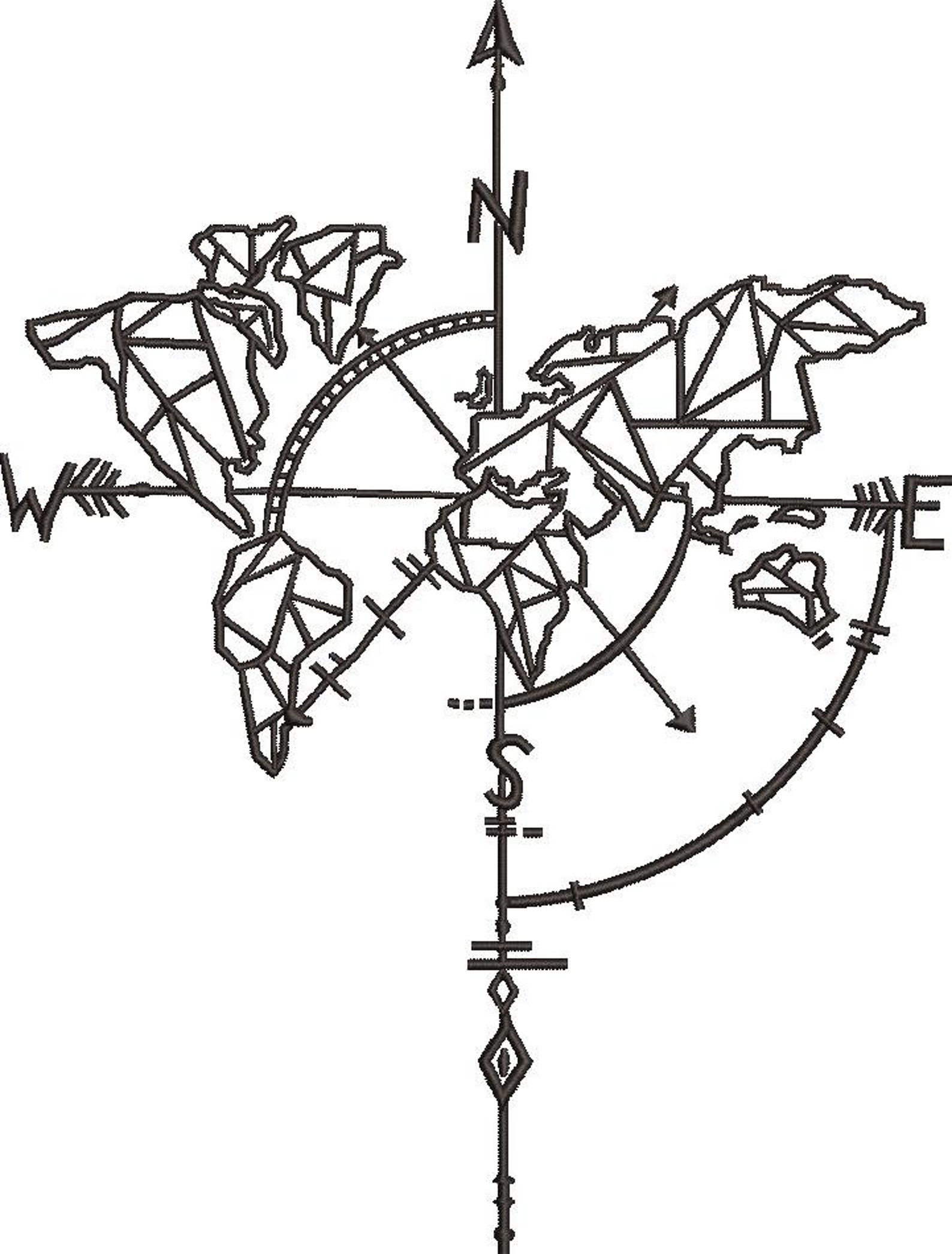 Broken Compass Embroidery Design Etsy