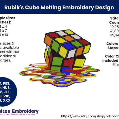 Melting Rubik Cube Embroidery Pattern Rubik's Cube Machine - Etsy