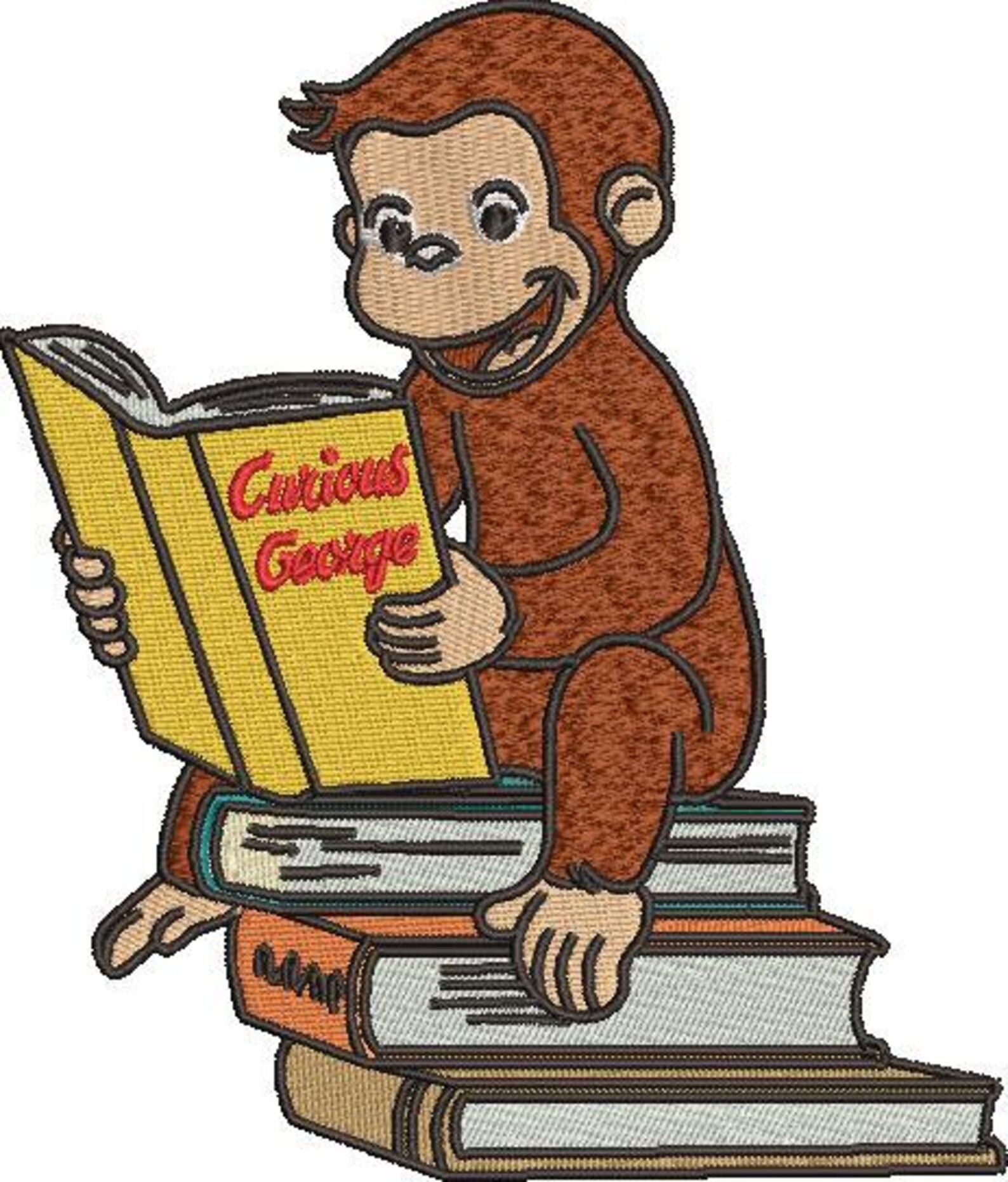 Funny Monkey Machine Embroidery Design Curious George Reading Book ...