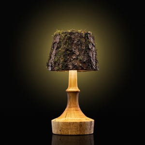 Restaurant Handcrafted Wooden Wireless LED battery Lamp | Rechargeable LED Table Light with Bark and Moss | Perfect for Restaurant Bar Decor