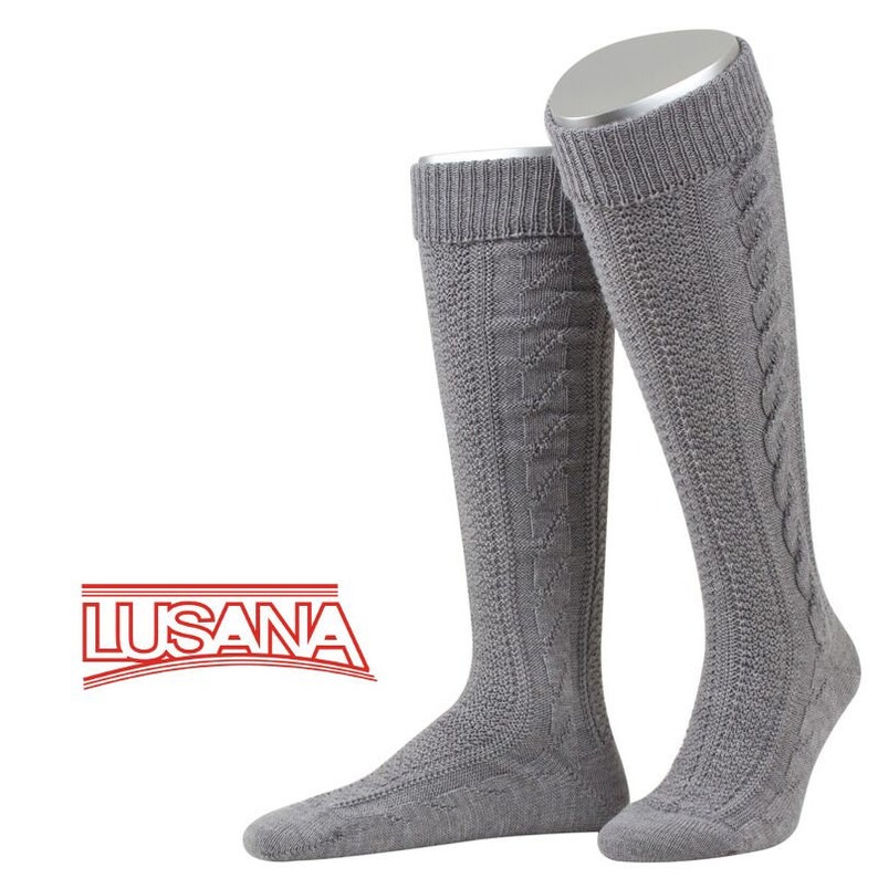 Knee Cuff stockings hand-drawn braids charcoal grey