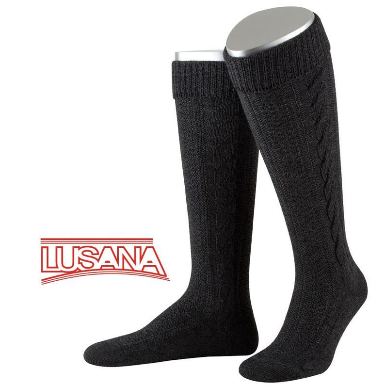 Knee Cuff stockings hand-drawn braids charcoal grey