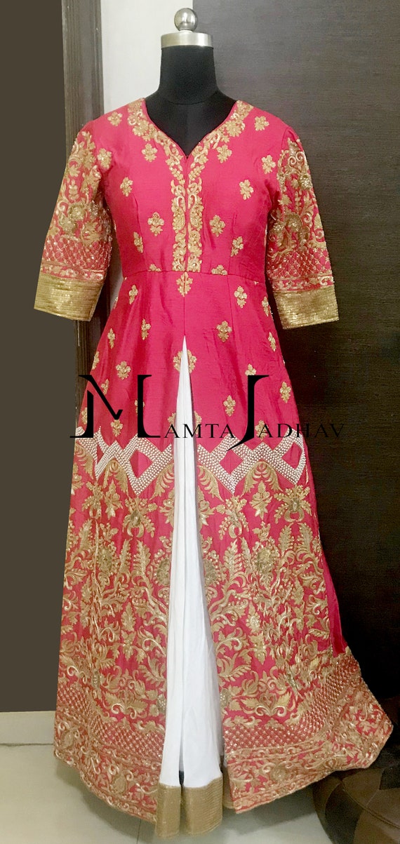 red and gold anarkali dress