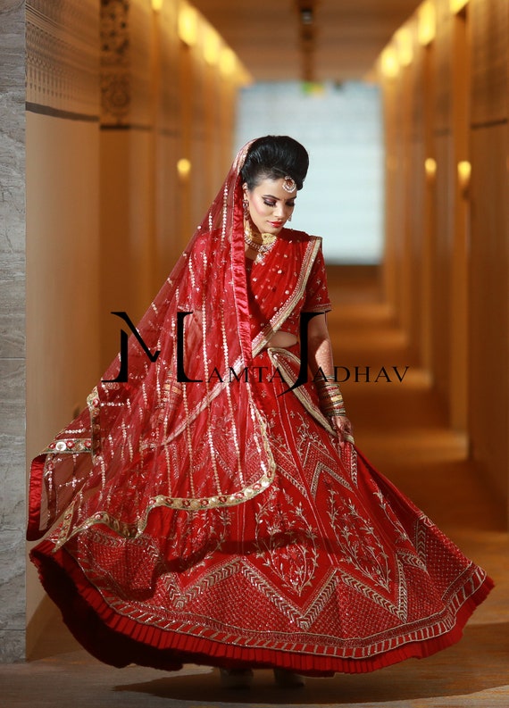 pure red bridal lehenga