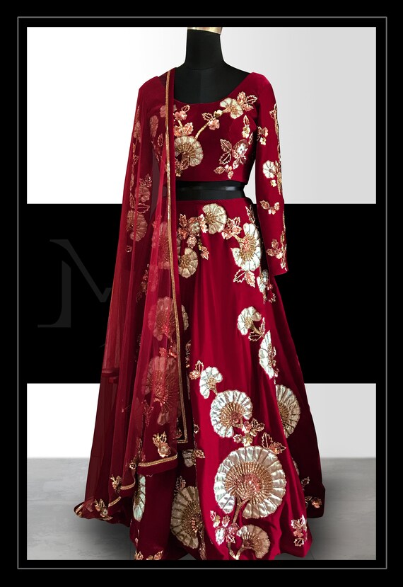 deep red bridal lehenga
