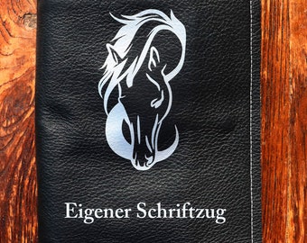 Schreibmappe mit Pferdekopf in silber auf schwarzem Leder  DIN A5