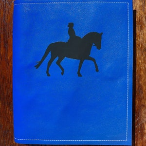 Horse passport folder in blue leather with a dressage rider for up to 7 passports image 1
