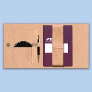 Horse passport folder in blue leather with a dressage rider for up to 7 passports Nude/Beige