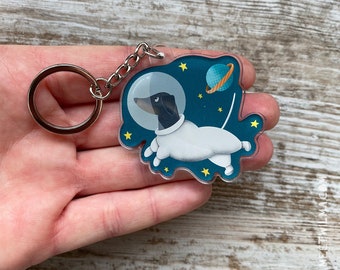 Novedad Salchicha Perro Caliente Lindo Perro encabezado de salsa de mostaza KEYRING LLAVERO en tarjeta