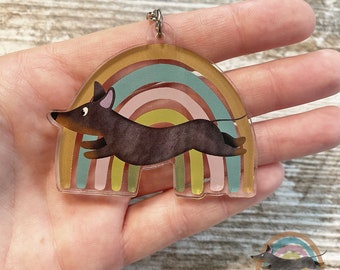 Novedad Salchicha Perro Caliente Lindo Perro encabezado de salsa de mostaza KEYRING LLAVERO en tarjeta