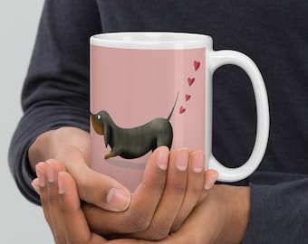 Dachshund Mug | "Smell of Love" Ceramic Cup, Dog Lover Gift