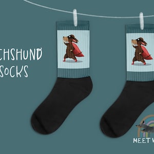 Dachshund Socks &quot;Superdachshund&quot; | Wire-haird Dachshund Print Socks | Dog Lover Socks | Socks Dog Pattern | Dackel Socken | Dachshund Gifts