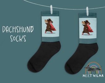Dackelsocken "Superdackel" | Rauhhaar Dackel Print Socken | Hunde Liebhaber Socken | Socken Hund Muster | Dackel Socken | Dackel Geschenke