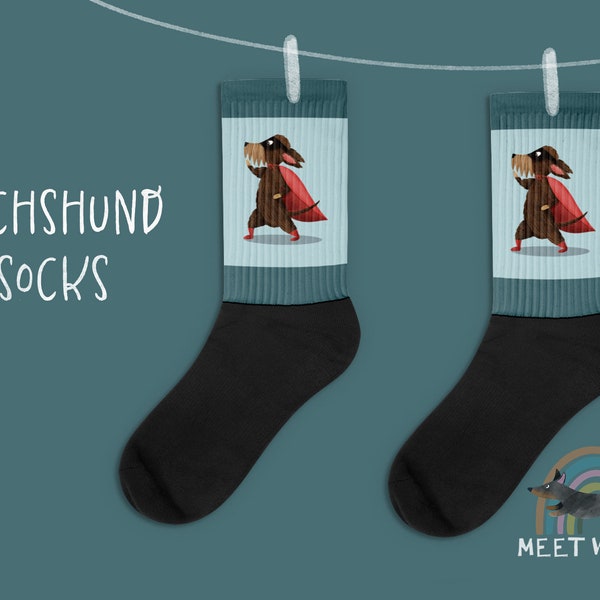 Dachshund Socks "Superdachshund" | Wire-haird Dachshund Print Socks | Dog Lover Socks | Socks Dog Pattern | Dackel Socken | Dachshund Gifts