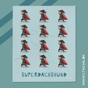 Dachshund Blanket "Superdachshund" | Dackel Geschenk | Teckel | Wire-haired Dachshund | Bassotti | Dog Print Blanket | Sausage Blanket Black & Tan