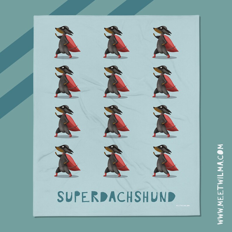 Dachshund Blanket "Superdachshund" | Dackel Geschenk | Teckel | Wire-haired Dachshund | Bassotti | Dog Print Blanket | Sausage Blanket Black & Tan