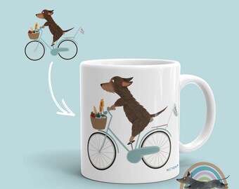 Wire-Haired Dachshund Mug | "Bike Ride" Sausage Dog Gift