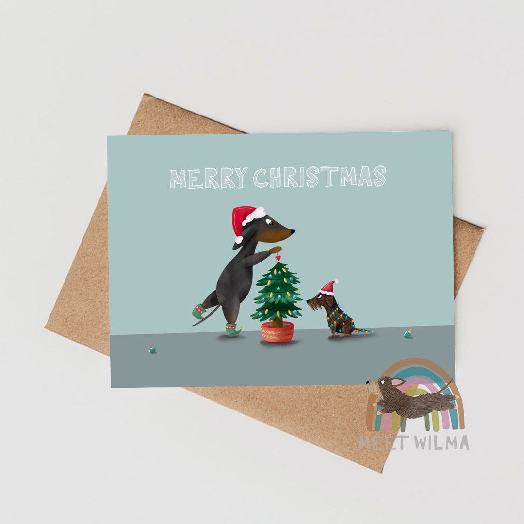 Dachshund Dog Christmas Greeting Card Merry Christmas Card Cute Print