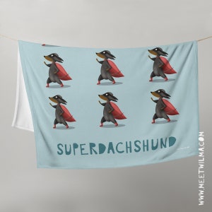 Dachshund Blanket "Superdachshund" | Dackel Geschenk | Teckel | Wire-haired Dachshund | Bassotti | Dog Print Blanket | Sausage Blanket image 4